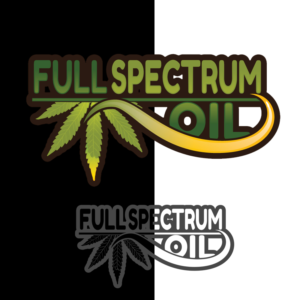 Gradient logo for Full Spectrum Oil with underlining oil curve and green cannabis leaves