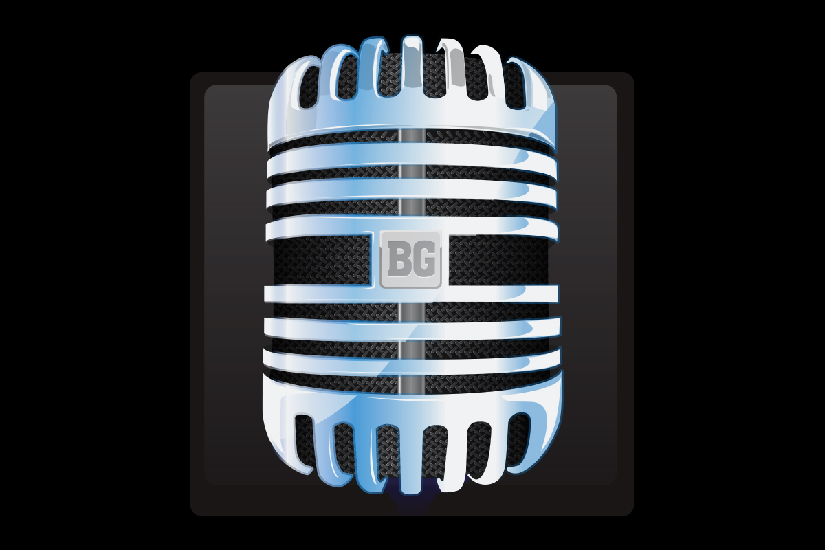 High-resolution digital illustration of the BG microphone icon used in the Issues Today branding system, displayed with shading and metallic effects.