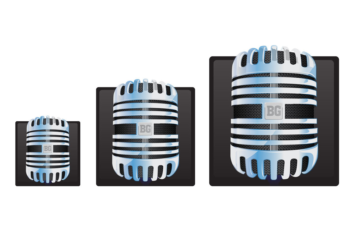 Full color versions of the Issues Today logo system with blue highlights, showing both Podcast and Radio versions.