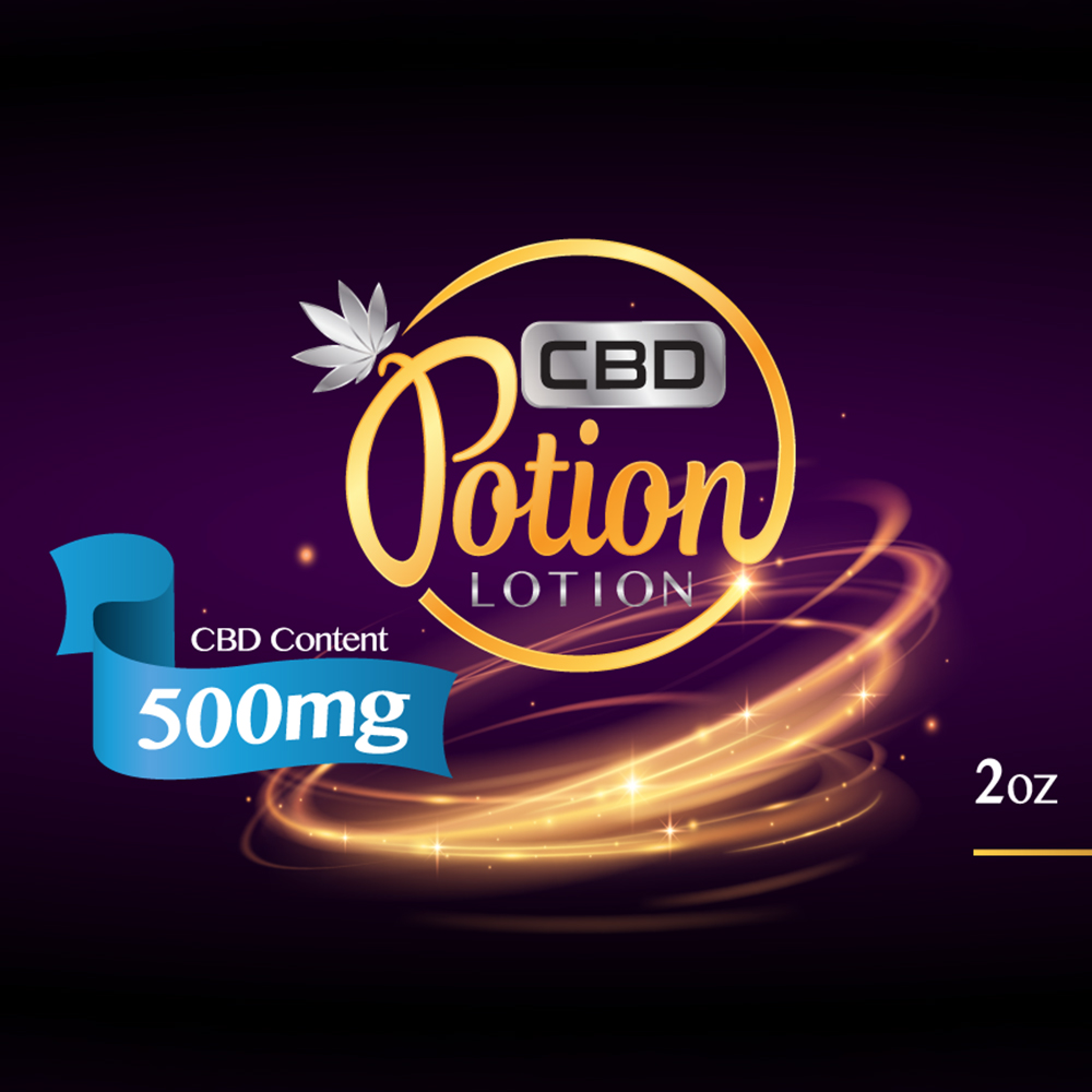 Back of the CBD Potion Lotion jar showing full ingredient list, usage directions, and Made in USA emblem