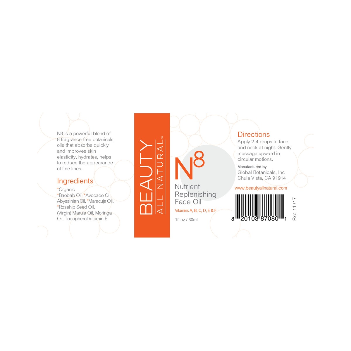 Beauty All Natural N8 product label design, flat artwork