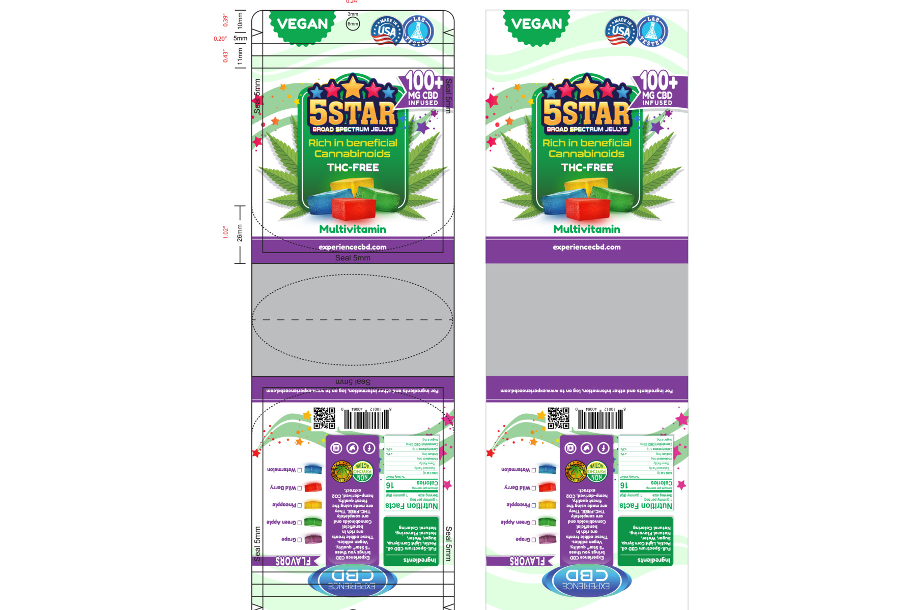 Broad Spectrum Jellys 100mg transparent print artwork, flat pouch layout