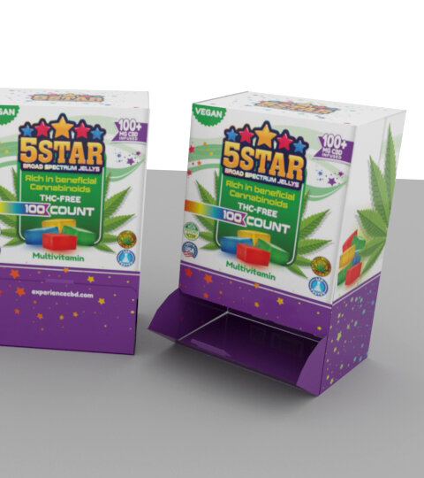 Experience CBD 5 Star display box, front branding with opened pop-up base