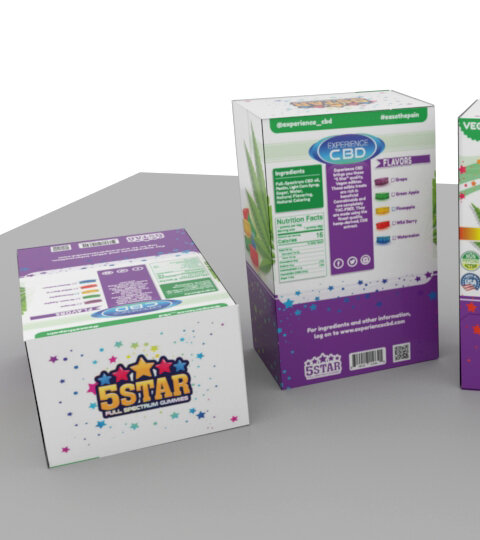 Experience CBD 5 Star display box, top view and back nutrition panel