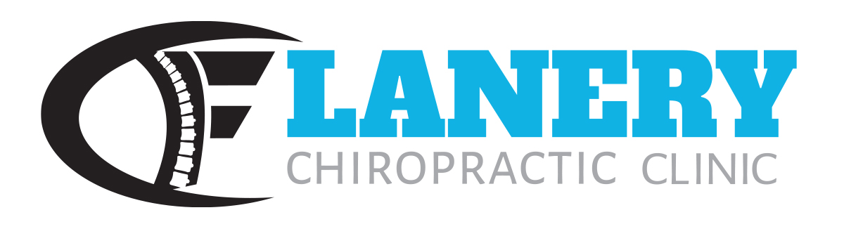 Flanery Chiropractic Clinic logo in black and white usage next to the finished color mark