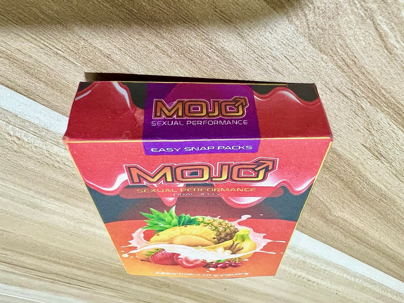 Mojo Men real produced packaging, physical product photograph