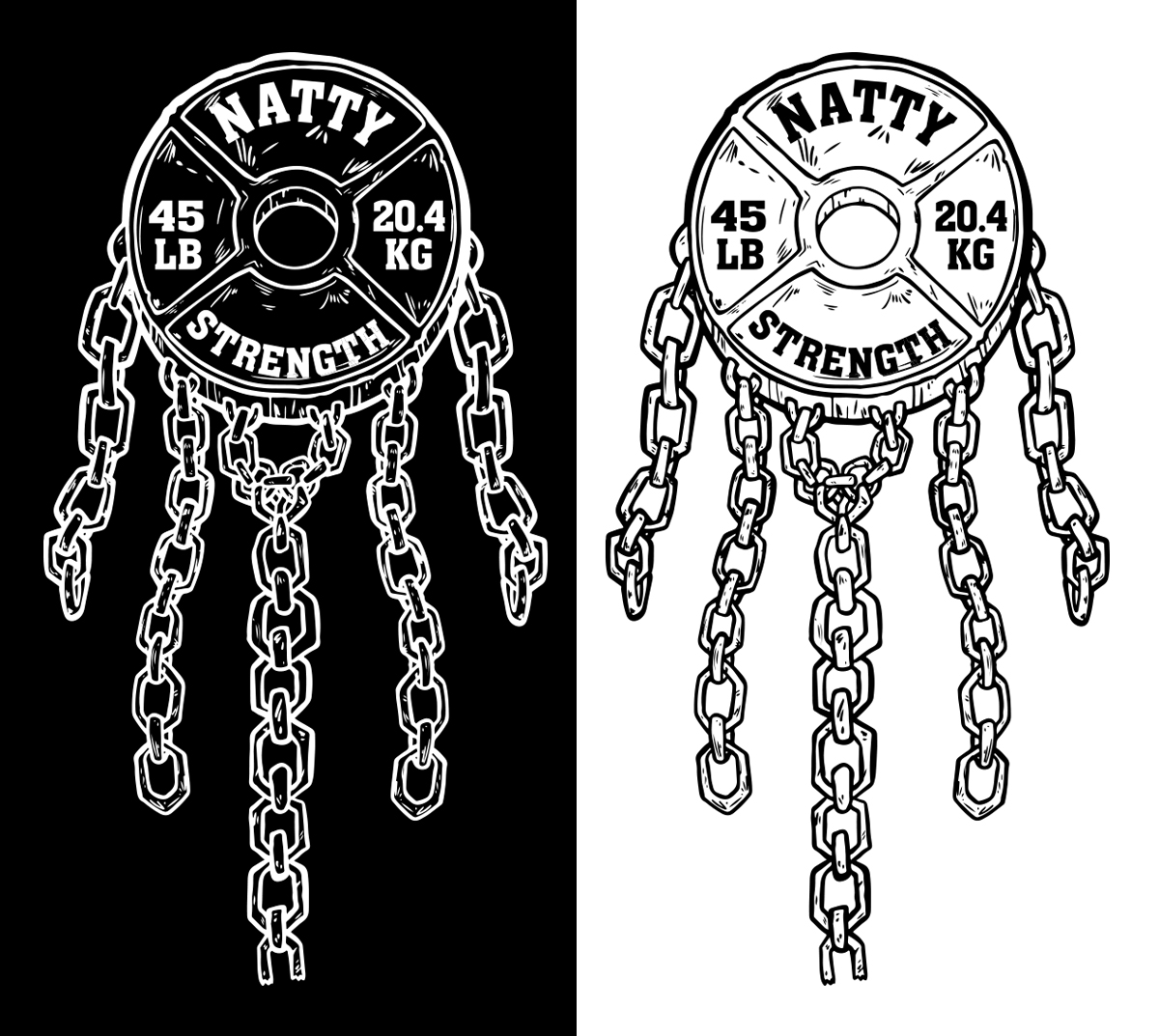 Natty Strength graphic in black and white on light and dark backgrounds