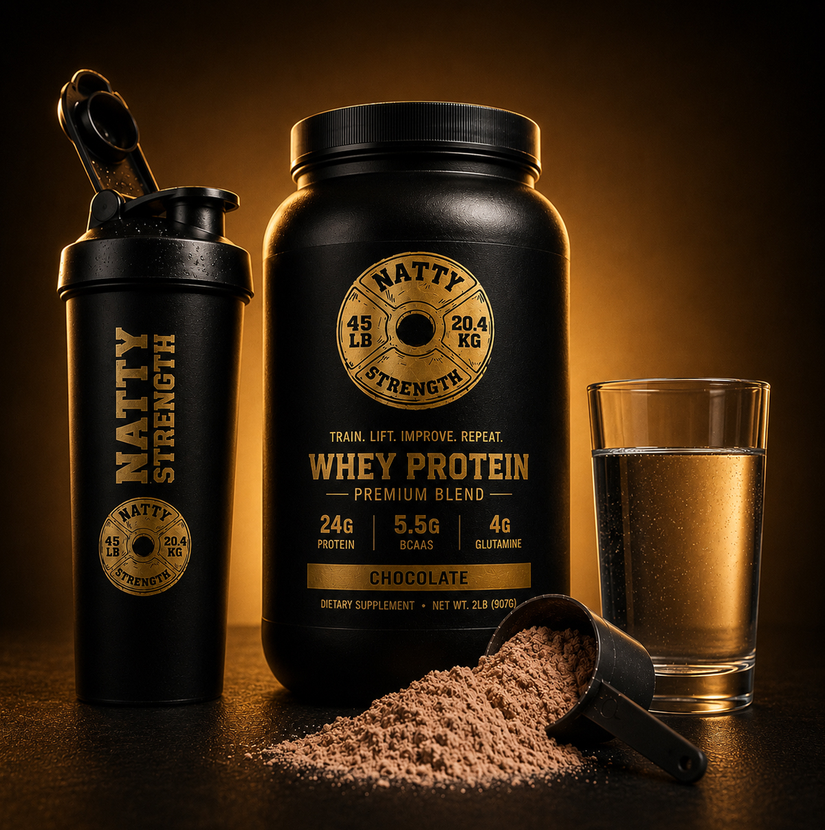 Portfolio presentation shows the graphic applied to a protein product mockup