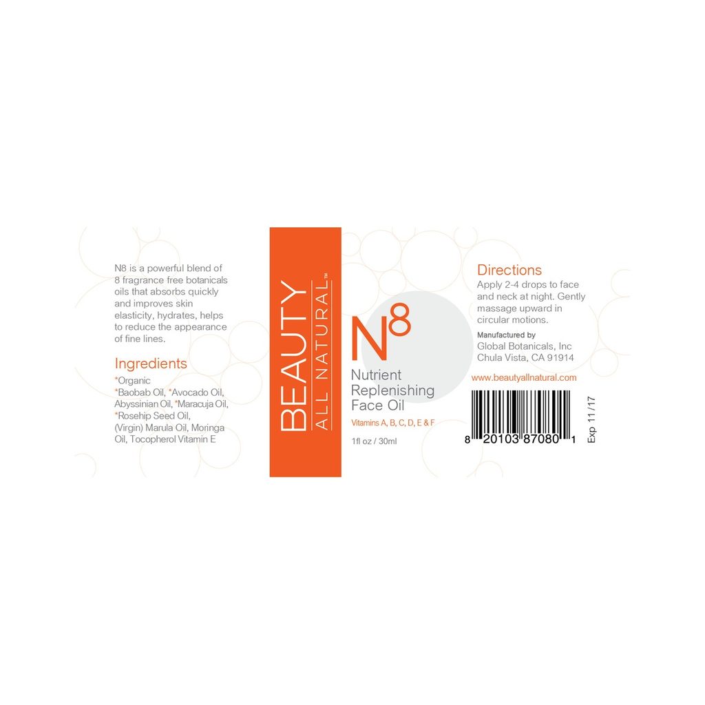 Beauty All Natural N8 product label design, flat artwork