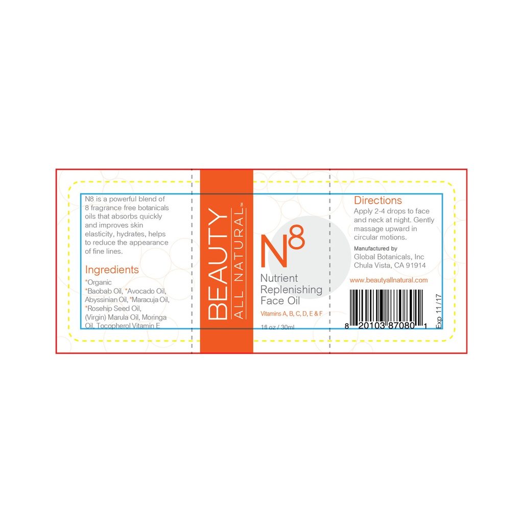Beauty All Natural N8 print-ready product label with crop marks