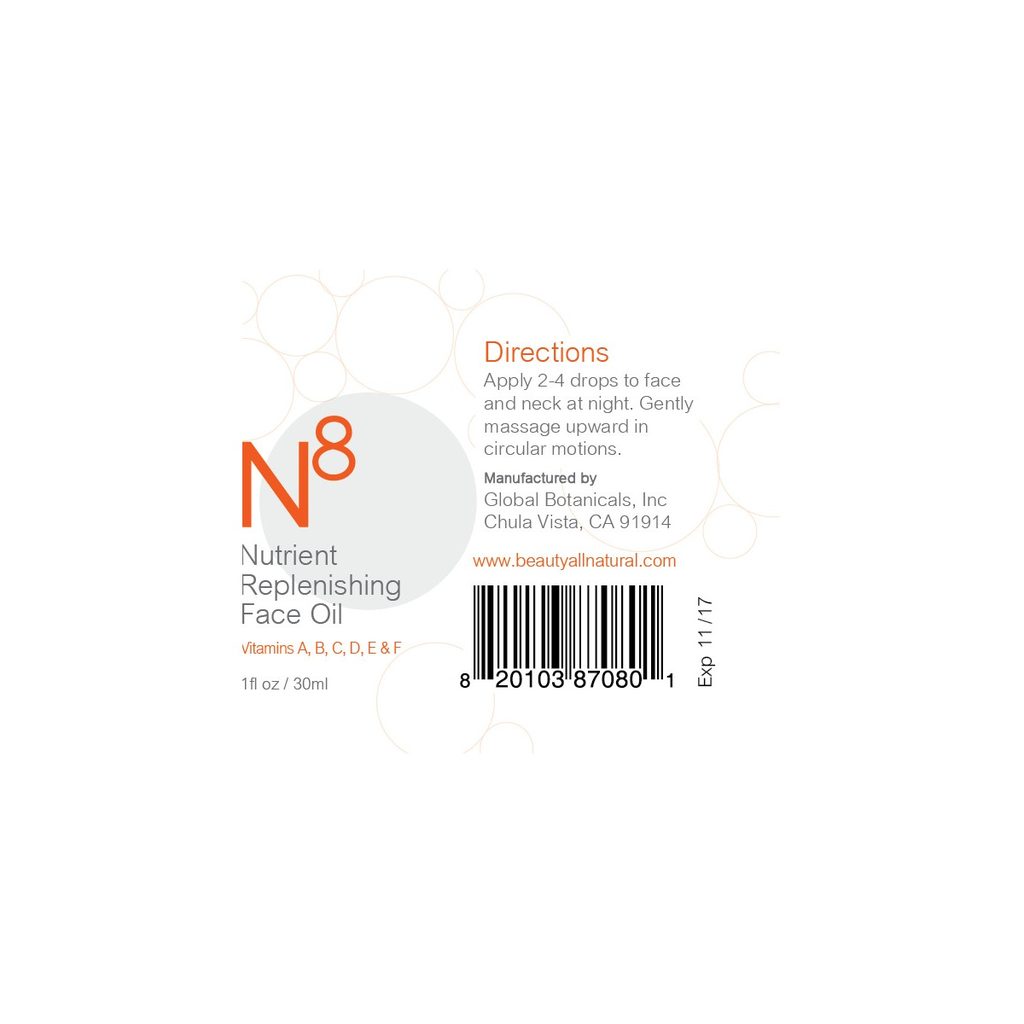 Beauty All Natural N8 label detail showing product identity and barcode