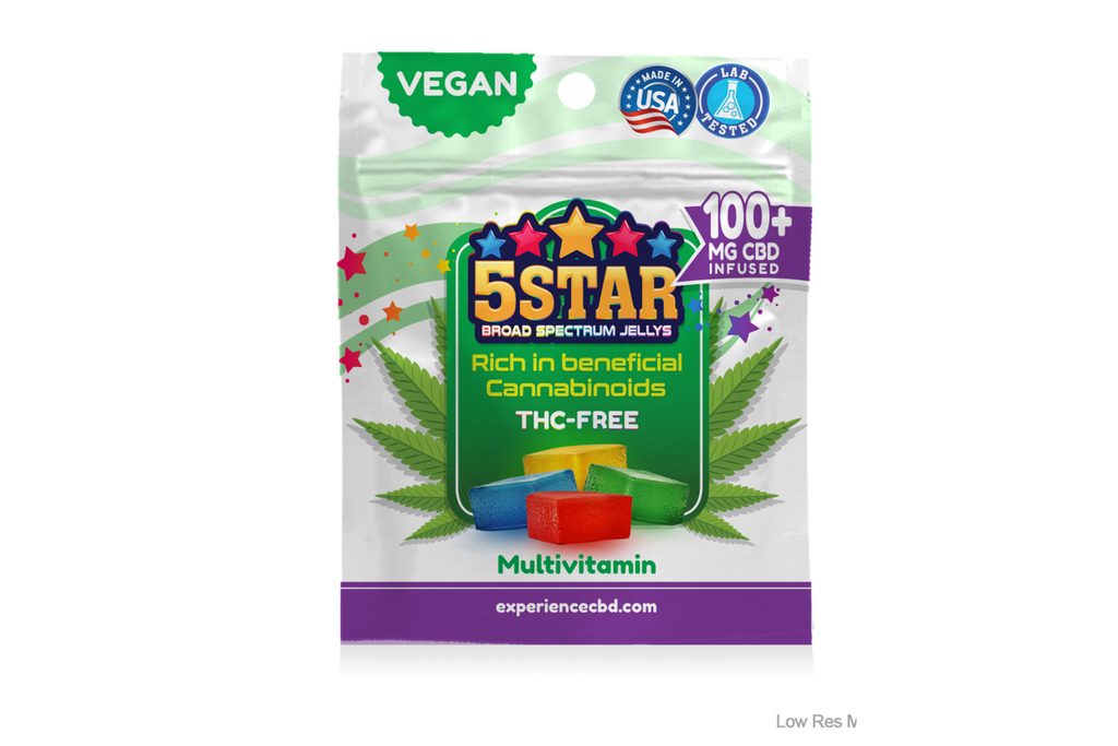 Broad Spectrum Jellys 100mg pouch packaging front panel mockup