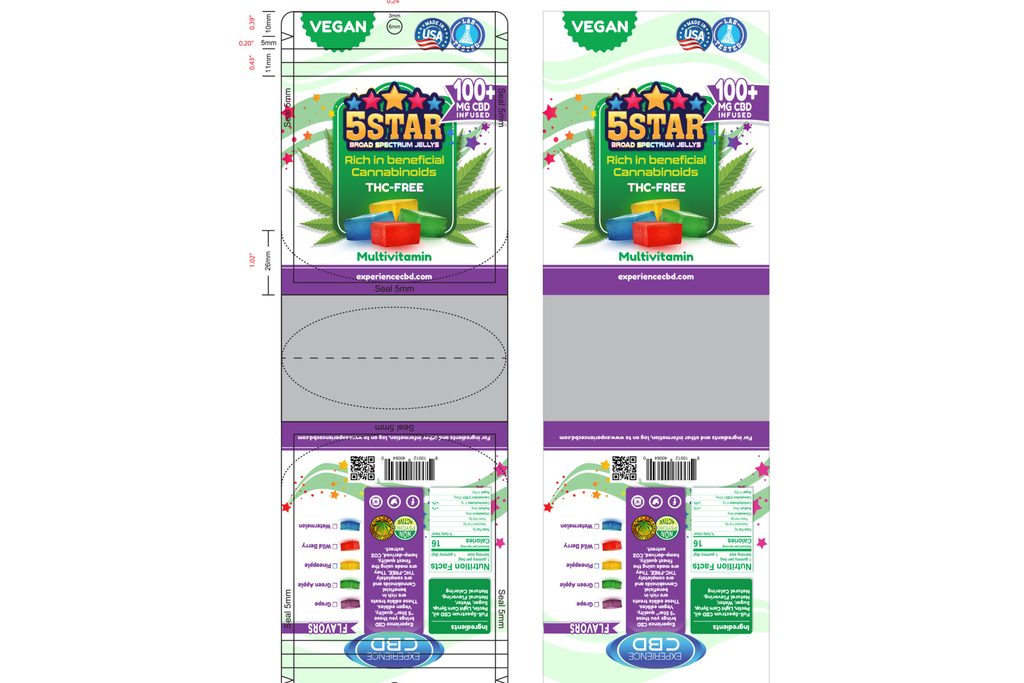 Broad Spectrum Jellys 100mg transparent print artwork, flat pouch layout