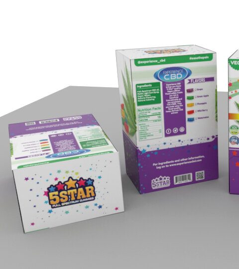 Experience CBD 5 Star display box, top view and back nutrition panel