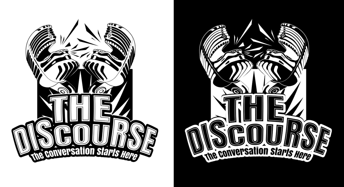 The Discourse logo in black and white on light and dark backgrounds