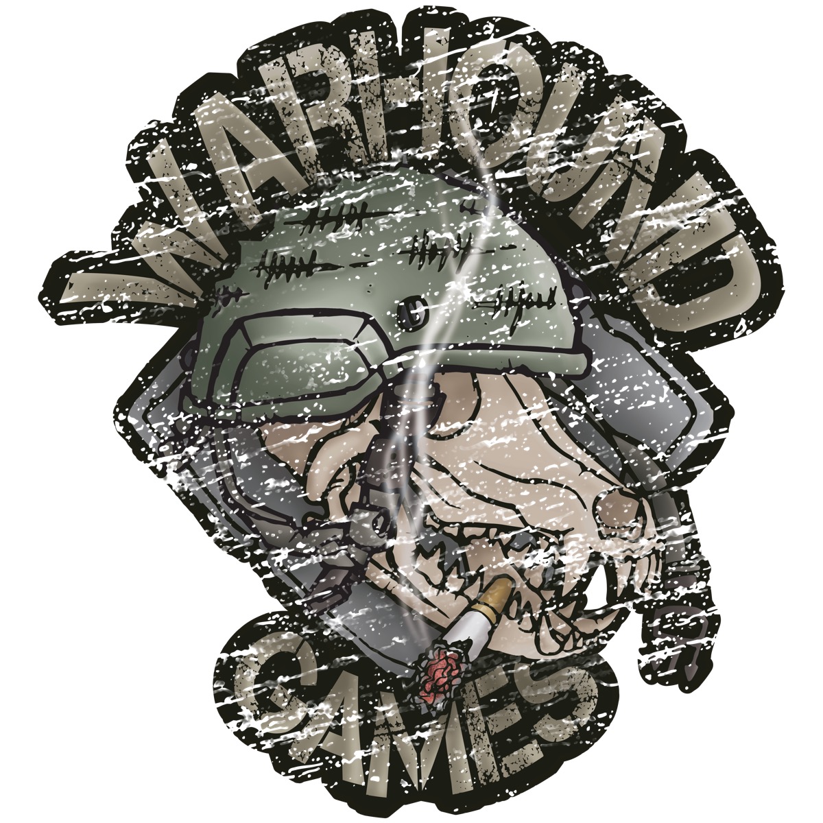 Warhound Games logo color version -- vector-quality rendering showing full brand mark with aggressive gaming character