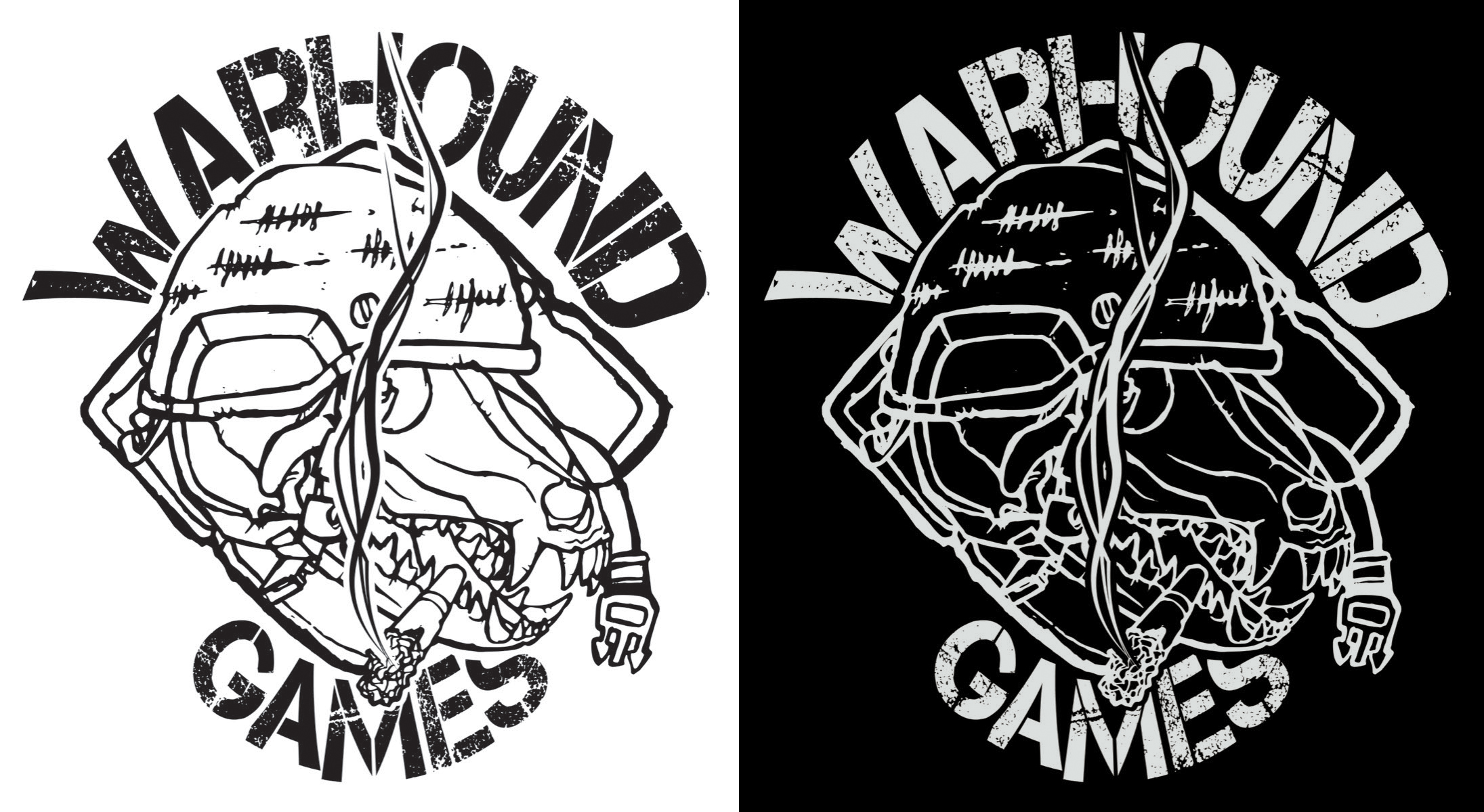 Warhound Games logo monochrome/black version -- versatile single-color rendering for print, emboss, and dark background use